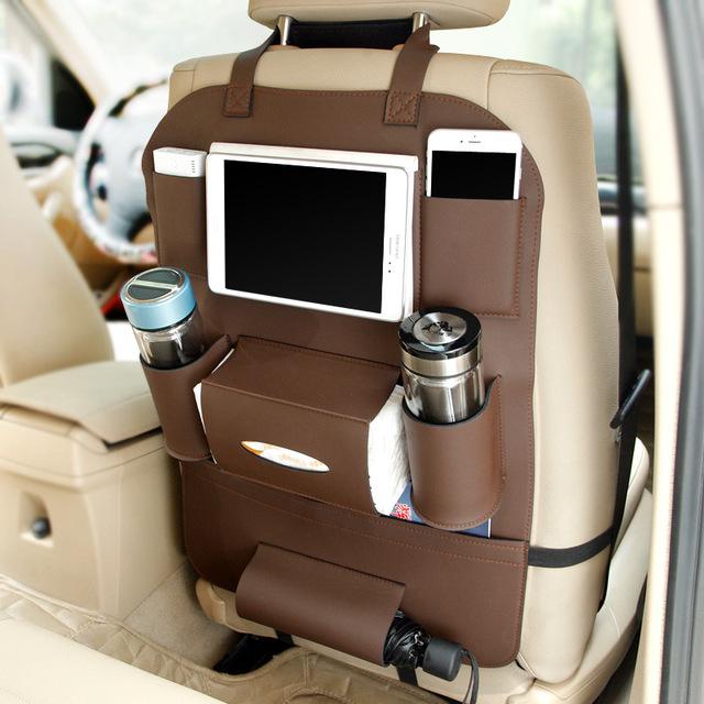 Luxury PU Leather Car Seat Organizer - Elegant, Spacious, Universal Fit